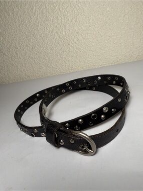 Fossil Black Studded Leather Belt with Round Silver-Tone Buckle